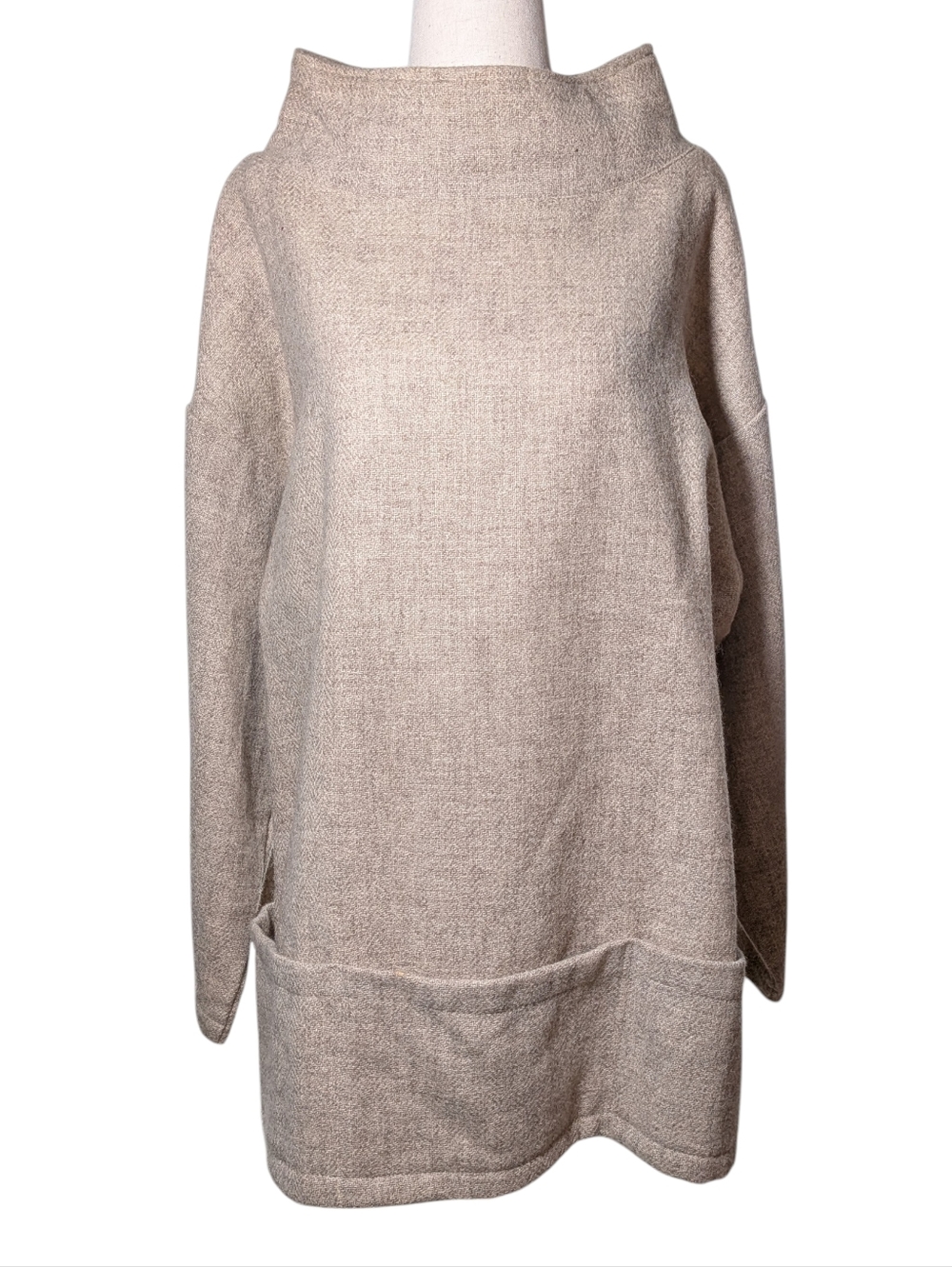 Vintage Orvis Wool Beige Funnel Neck Tunic Sweater